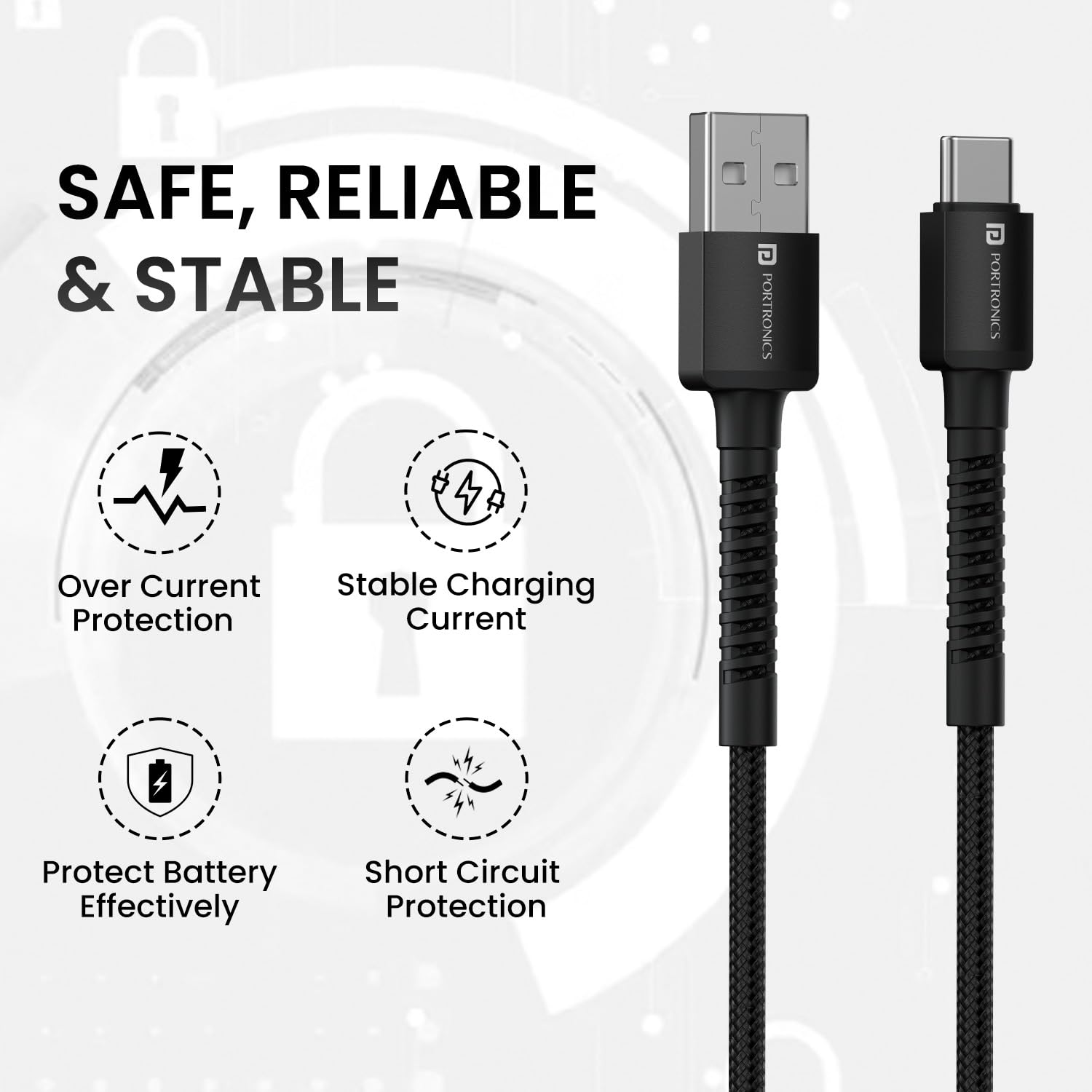 Portronics Konnect X USB to Type C Cable with 3A Output, Fast Charging & Data Transfer, Nylon Braided, Aluminium Alloy Shell, 1M Length compatible with Type C Smartphones(White)