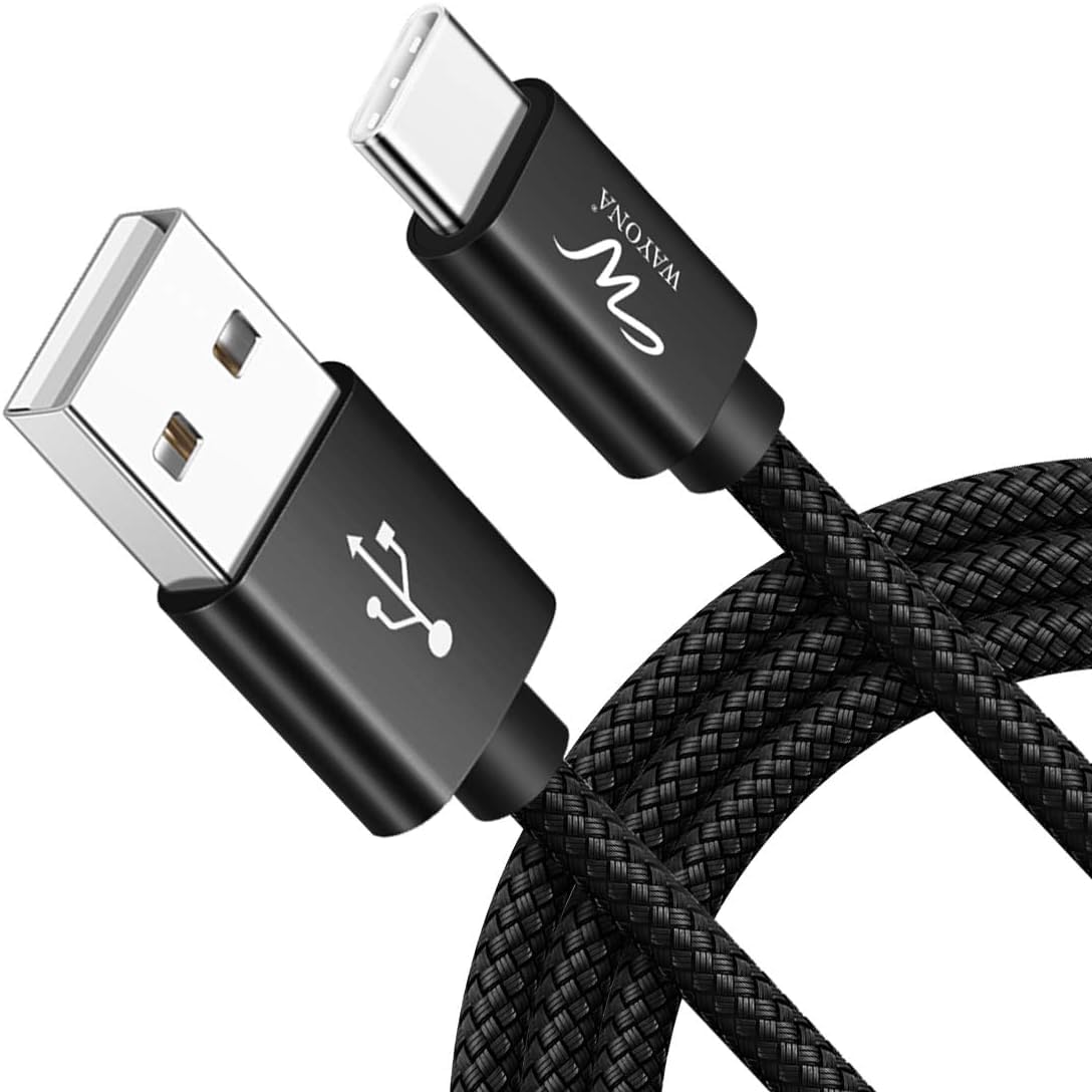 Wayona Type C 3Meter Nylon Braided 65W/3A Fast Charging USB C Long Cable Compatible for Samsung Galaxy S24, S23, S22, iPhone 15 Series, Android Auto, Apple CarPlay (10 FT Pack of 1, Black)