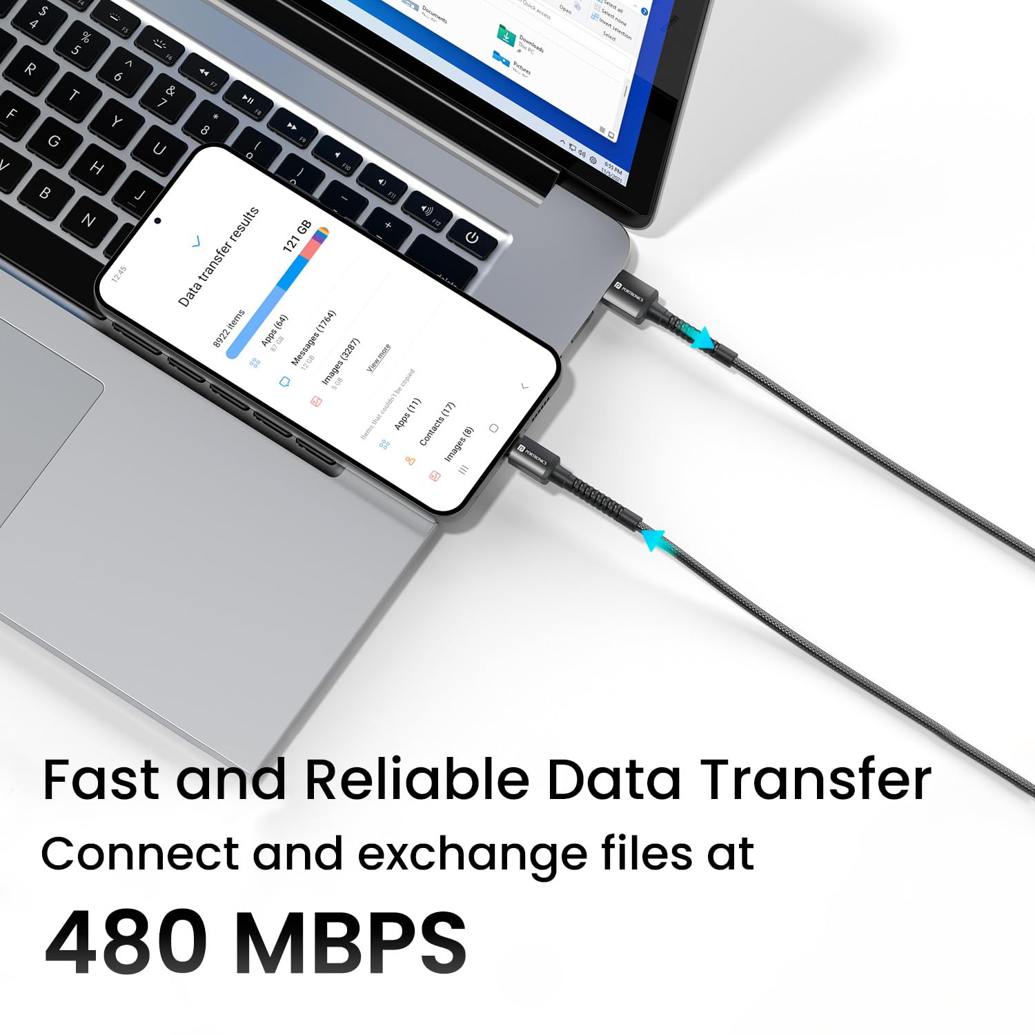 Portronics Konnect X USB to Type C Cable with 3A Output, Fast Charging & Data Transfer, Nylon Braided, Aluminium Alloy Shell, 1M Length compatible with Type C Smartphones(White)