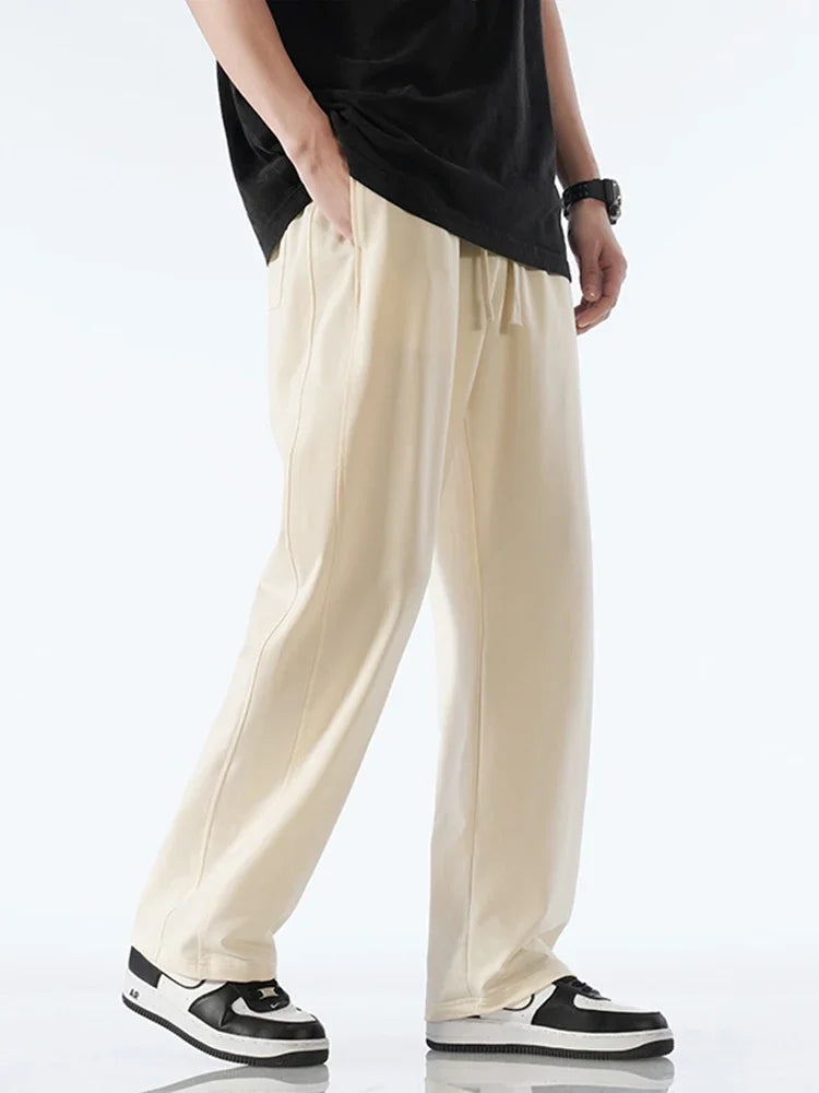 2024 New Summer Men's Sweatpants Korean Fashion Sportswear Light&Thin Cotton Straight Track Pants Casual Loose Home Trousers