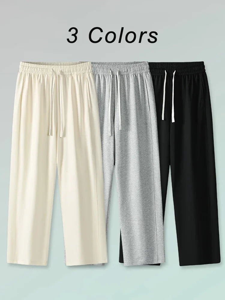 2024 New Summer Men's Sweatpants Korean Fashion Sportswear Light&Thin Cotton Straight Track Pants Casual Loose Home Trousers