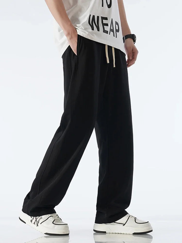 2024 New Summer Men's Sweatpants Korean Fashion Sportswear Light&Thin Cotton Straight Track Pants Casual Loose Home Trousers