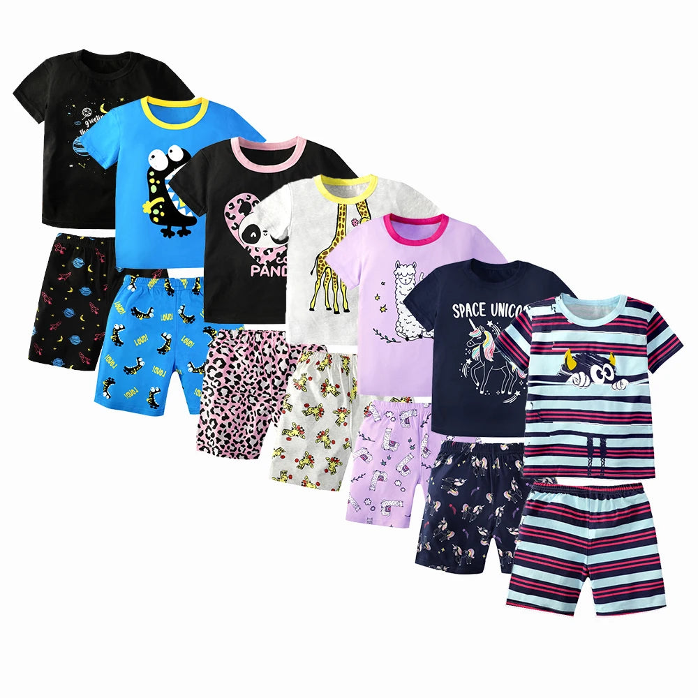 2 4 6 8 10 Years Kids Pjs Sets Summer Pajamas for Children Cotton Boys Sleepwear Baby Pyjamas Short Sleeves Girl Sets Nightwear