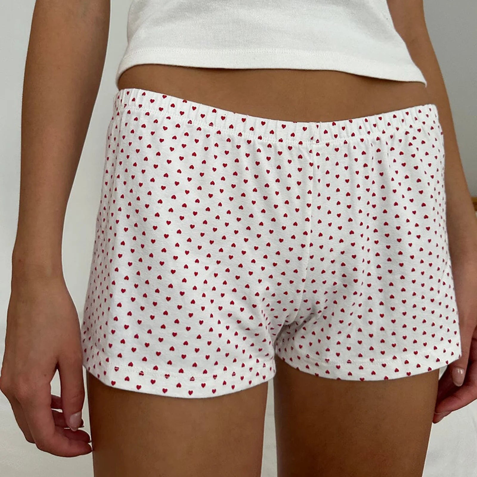 2 Piece Set Women Loungewear Cute Sweet Heart Lace Trim V Neck Cami Tops + Casual Shorts Sleeveless Crop Tops Pajamas Homewear